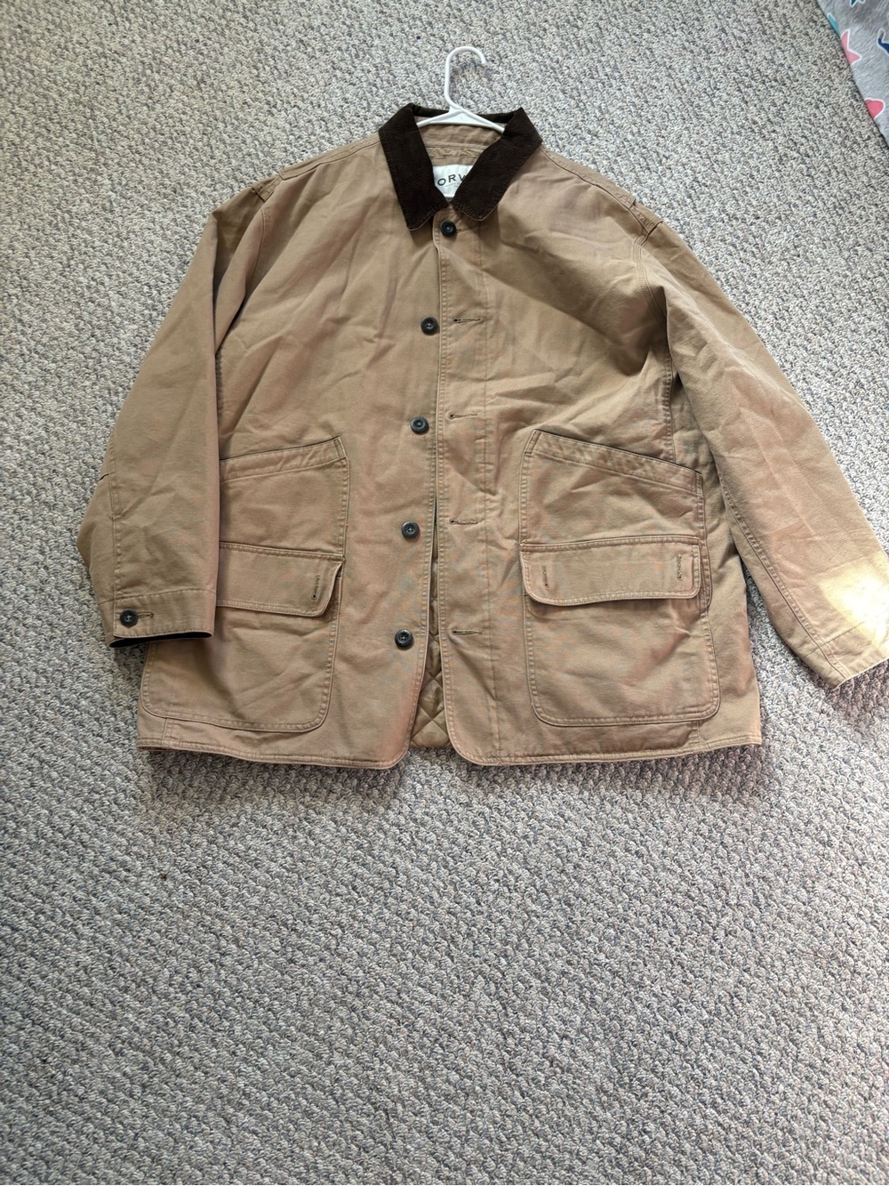 Orvis Tan Barn Jacket with Dark Brown Corduroy Collar